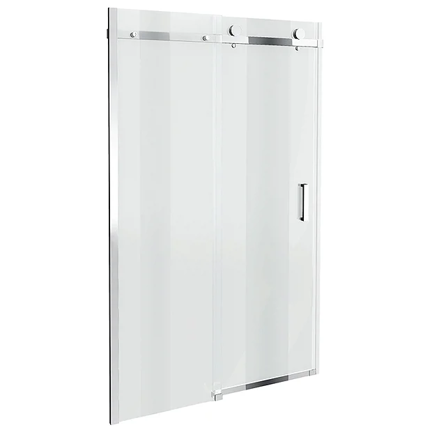 a shower door with a sliding glass door